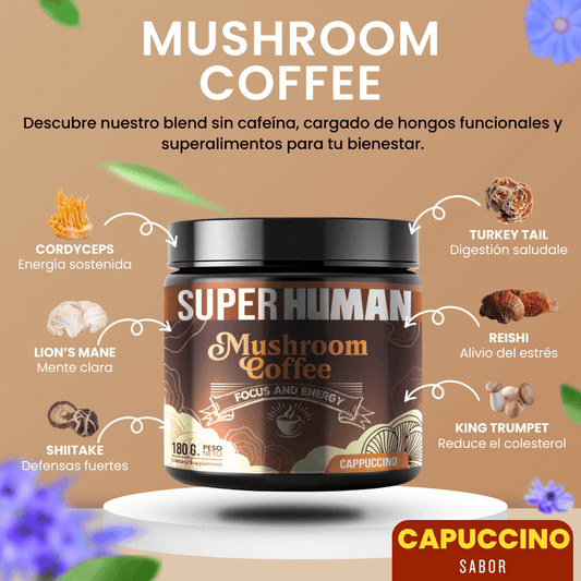 Mushroom Coffee - Café Instantáneo con 6 Hongos Funcionales Súper Alimentos - SuperHuman™