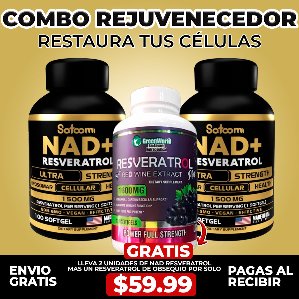 COMBO rejuvenecedor NAD+RESVERATROL  Suplemento Potenciador & Rejuvenecedor