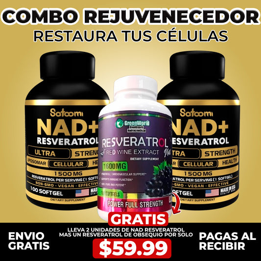 COMBO rejuvenecedor NAD+RESVERATROL  Suplemento Potenciador & Rejuvenecedor