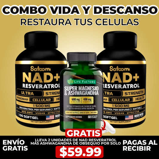 COMBO Vida y Descanso NAD+RESVERATROL  + SUPER MAGNESIO & ASHWAGANDHA